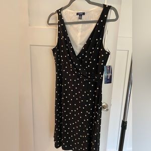 Chaps Classy Black & White Polka Dot Dress. Size Large. New with tags